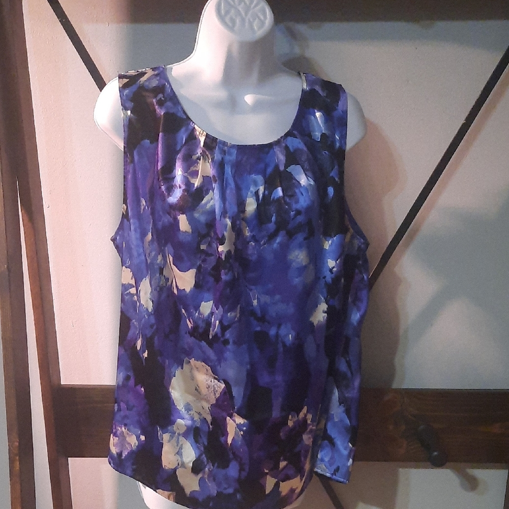 Kasper Abstract Floral Sleeveless Blouse - Blue and Purple